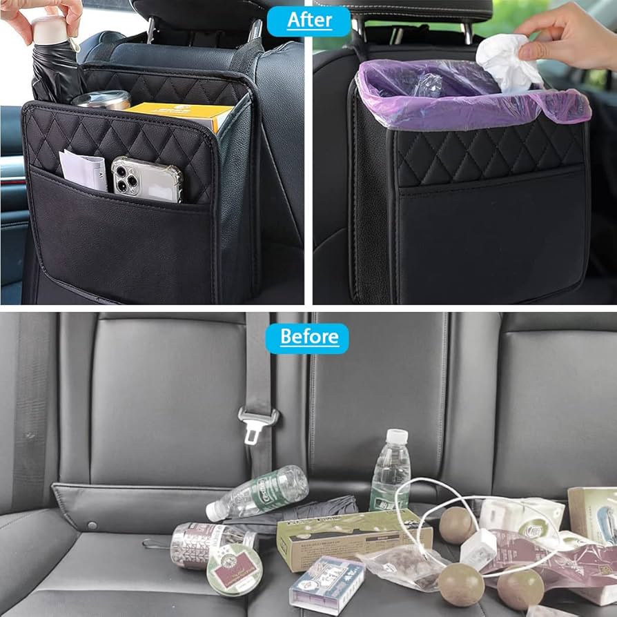 PU Leather Car Backseat Organizer with Foldable Tray – Waterproof & Stylish